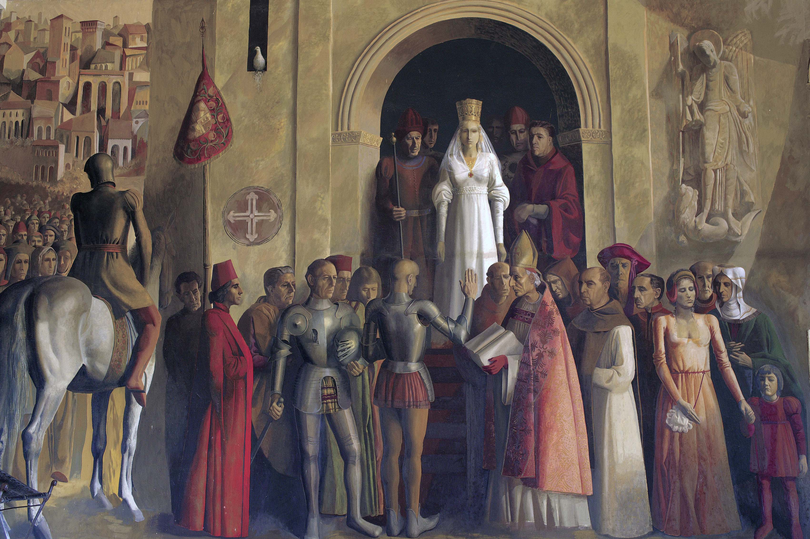 Mural da proclamação de Isabel a Católica no Alcázar de Segóvia. Pintura mural de Carlos Muñoz de Pablos, que recebeu a Medalha de Ouro ao Mérito em Belas Artes em 2024 © Turismo de Segovia | turismodesegovia.com Mural da proclamação de Isabel a Católica no Alcázar de Segóvia. Pintura mural de Carlos Muñoz de Pablos, que recebeu a Medalha de Ouro ao Mérito em Belas Artes em 2024 © Turismo de Segovia | turismodesegovia.com